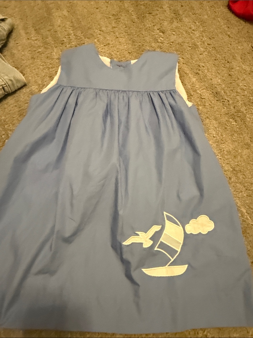 The Beaufort Bonnet Company Blue Sailboat Applique dress